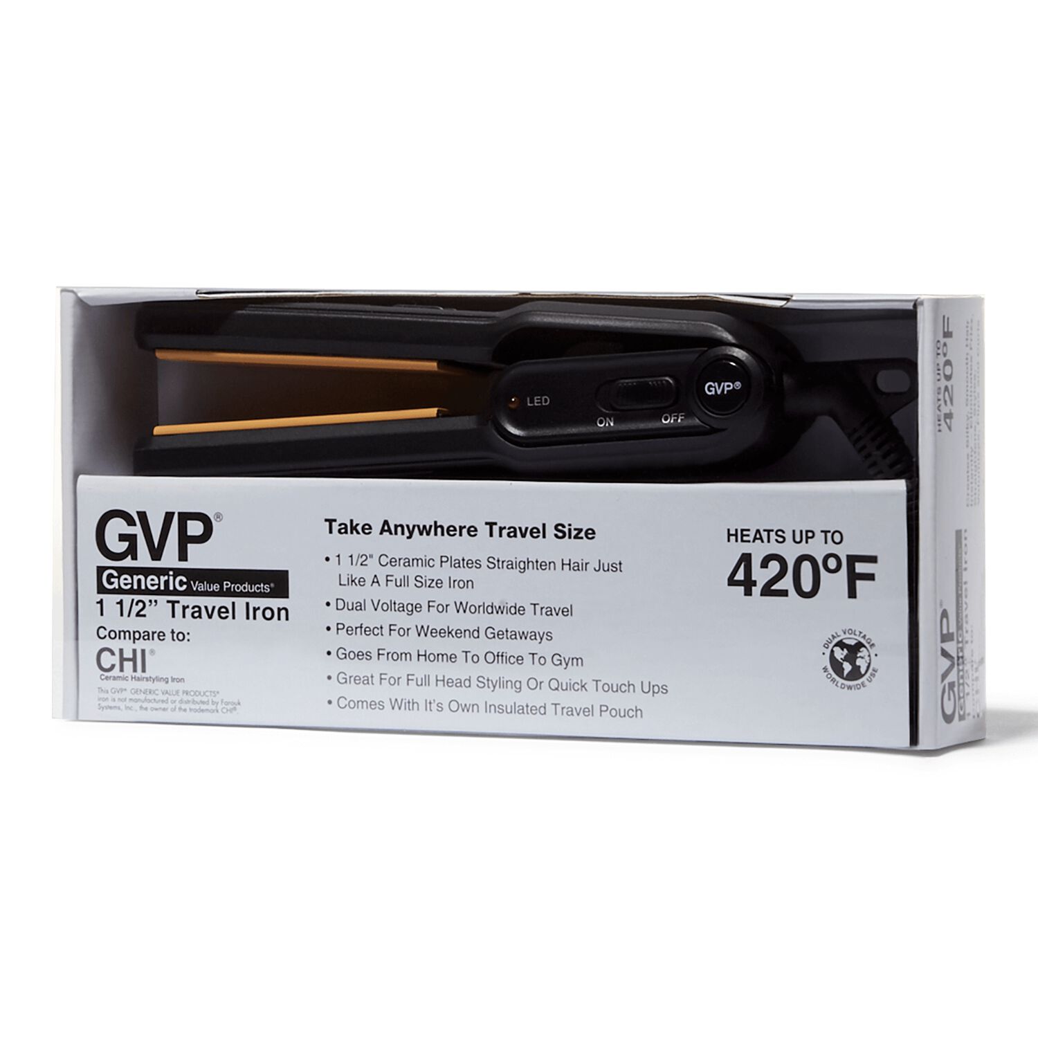 Black Travel Ceramic Flat Iron (1 1/2 in) by GVP Flat Irons Sally Beauty