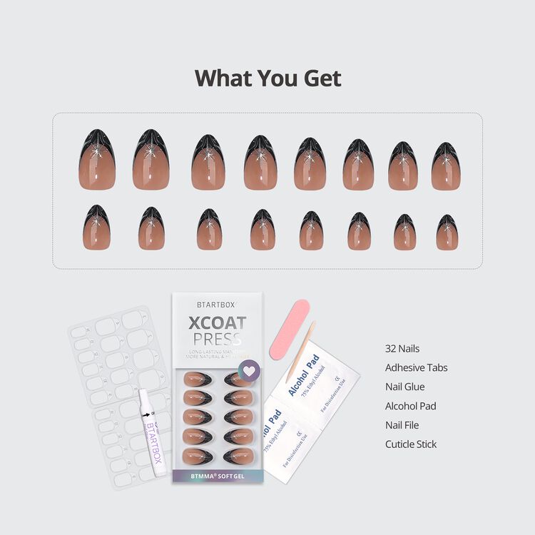 XCOATPRESS Press On Nails Short Almond - Midnight Spark