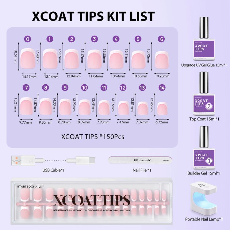XCOATTIPS® French Nail Kit - Pink French Short Square