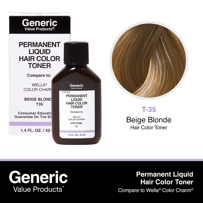 T35 Beige Blonde Permanent Liquid Hair Color Toner Compare to Wella® Color Charm® T35 Beige Blonde Permanent Liquid Hair Color Toner Compare to Wella® Color Charm®