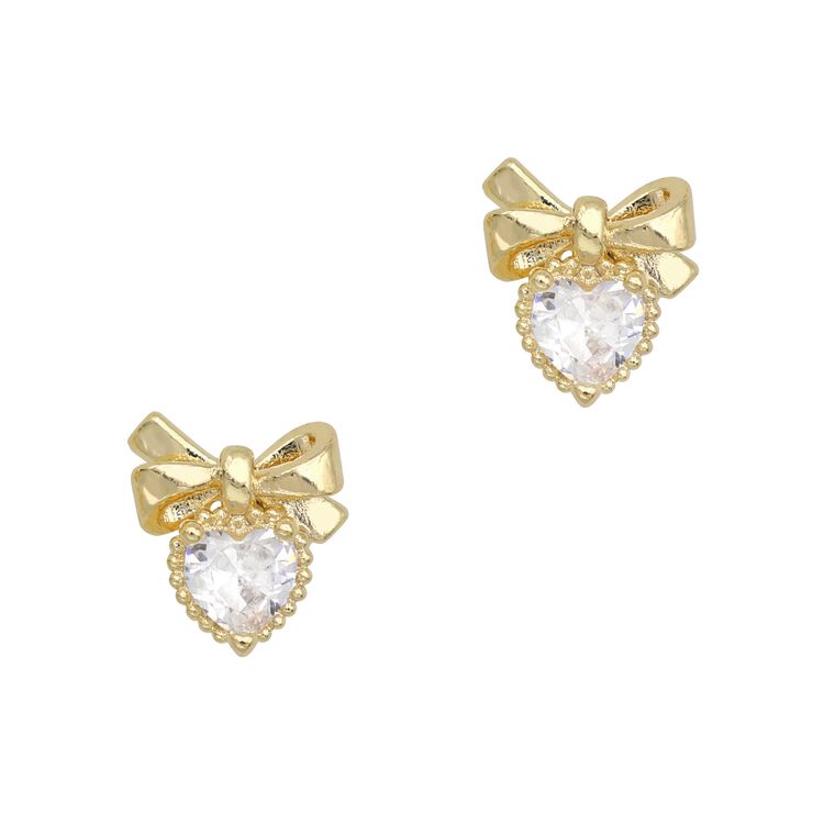 Nail Art Charms Lovely Bow Heart Zircon Charm Gold