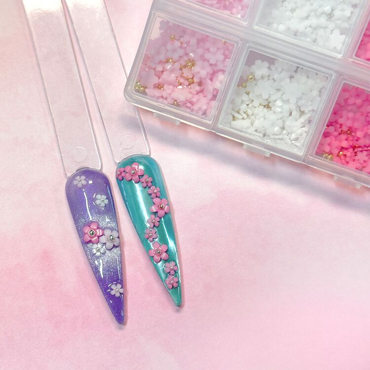 Nail Art Decor Lovely Pink Resin Flower & Bead Mix