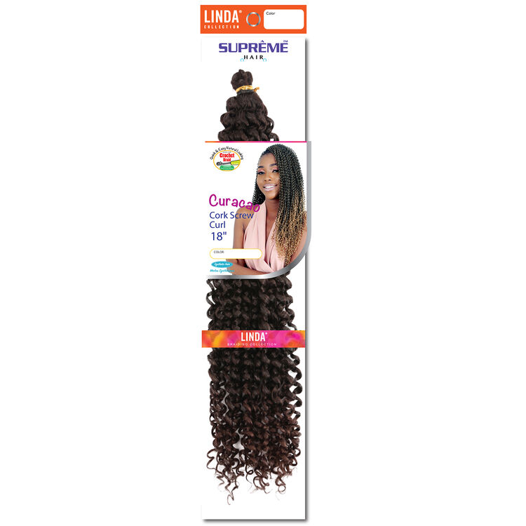 Ombre Black/Dark Auburn Curacao Cork Screw Curl 18 Inch Crochet Hair