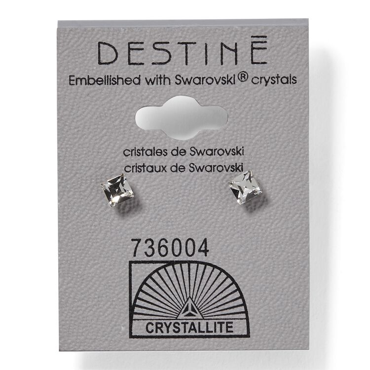 Destine Clear Faceted Square Earrings 4mm
