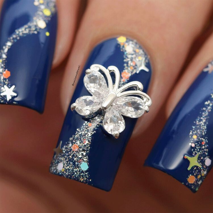 Nail Art Charms Social Butterfly Zircon Charm Silver