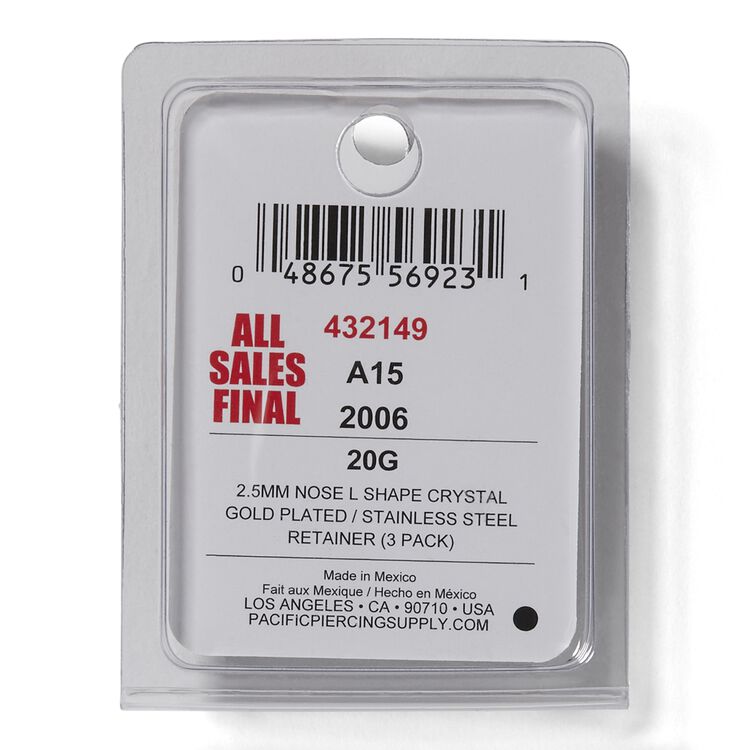 Crystal 2.5mm Nose L-Shape & Retainer Multi Pack