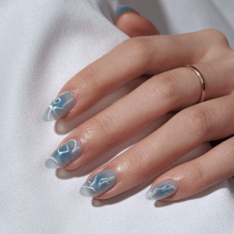 XCOATPRESS Press On Nails Short Almond - Blue Mirage