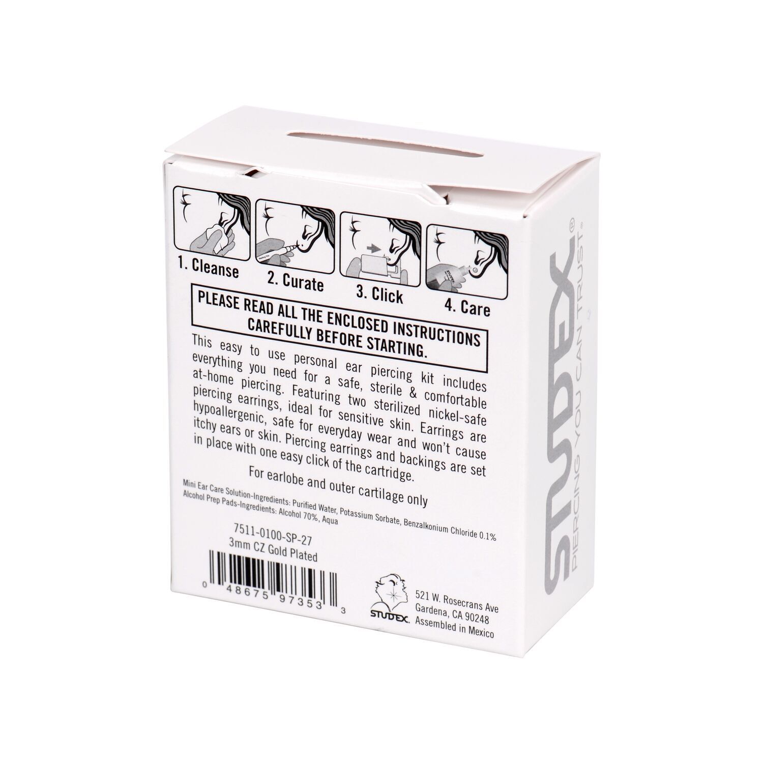 Studex Personal Ear Piercing Kit 3mm CZ Gold Plated Sally Beauty