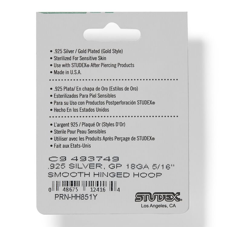 Gold Plated Hoop 5/16 Inch Piercing Earrings