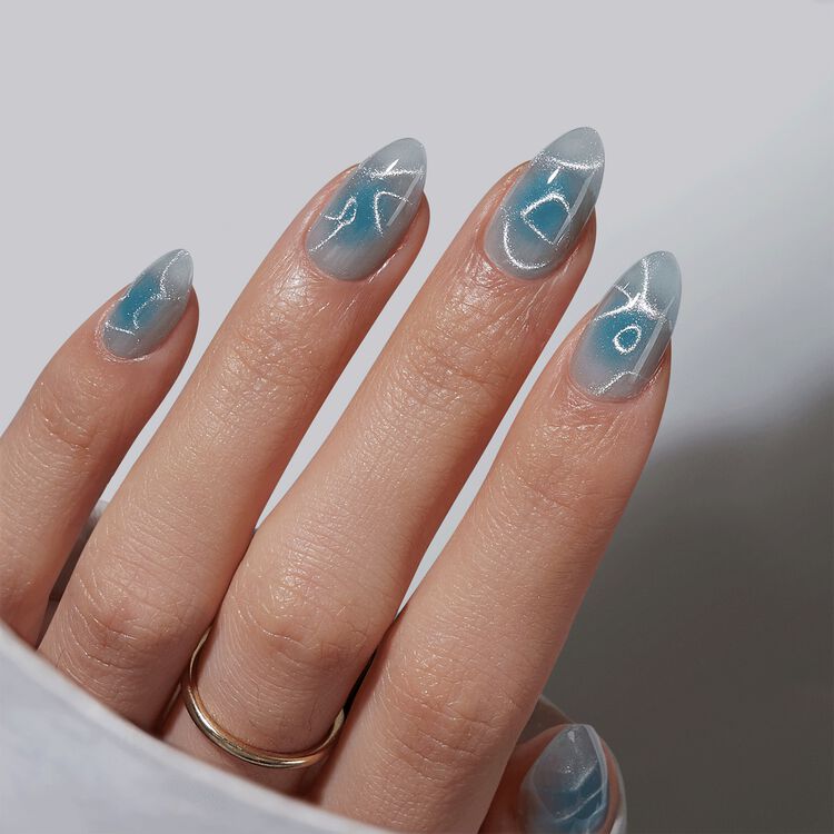 XCOATPRESS Press On Nails Short Almond - Blue Mirage