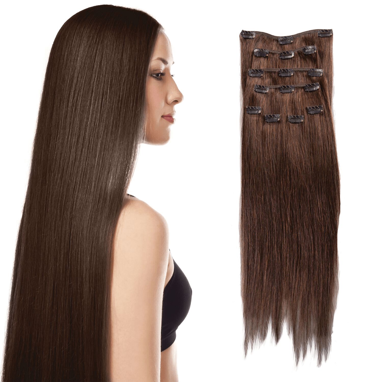 Donna Bella Darkest Brown 18" Clip In Pro Straight Human Hair