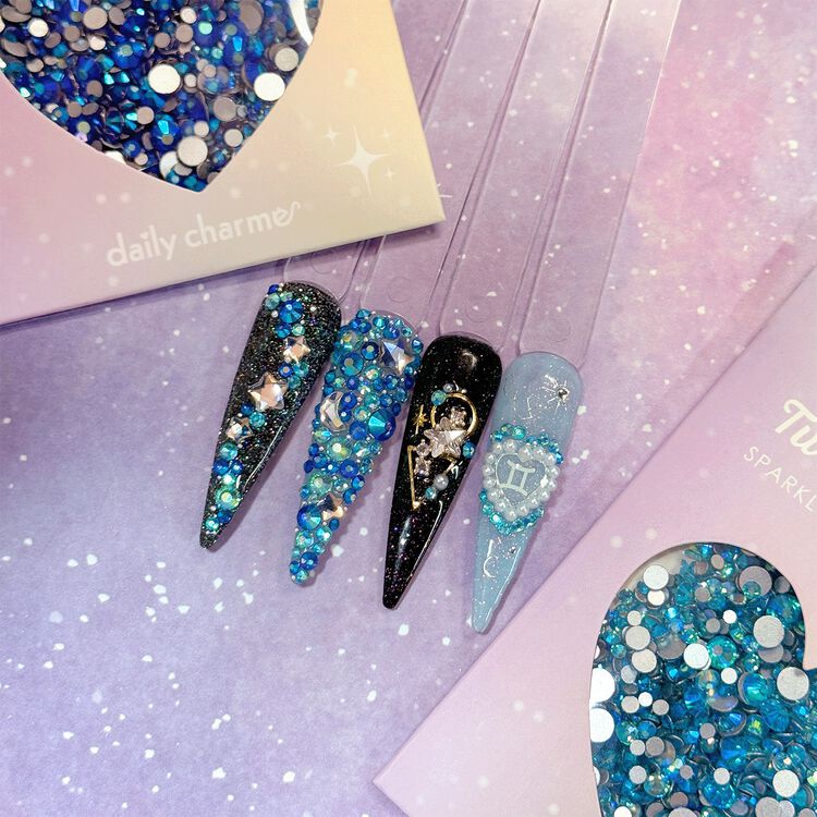 Nail Art Round Rhinestone Mix Aqua Blue