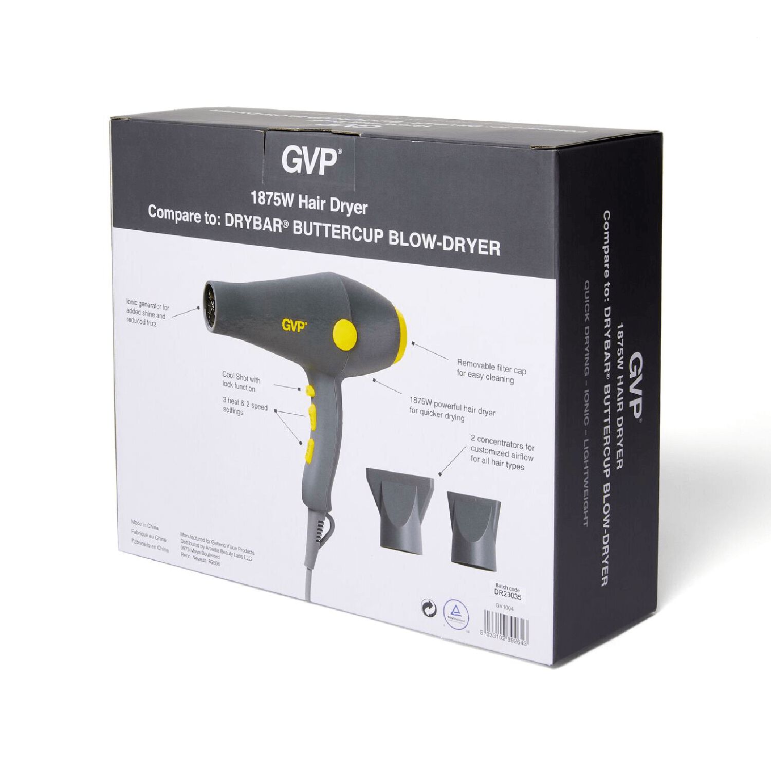 GVP 1875W Hair Dryer compare to Drybar Buttercup Hair Dryer Sally Beauty