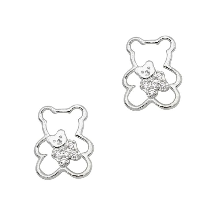 Nail Art Charms Lovely Teddy Bear Zircon Charm Silver