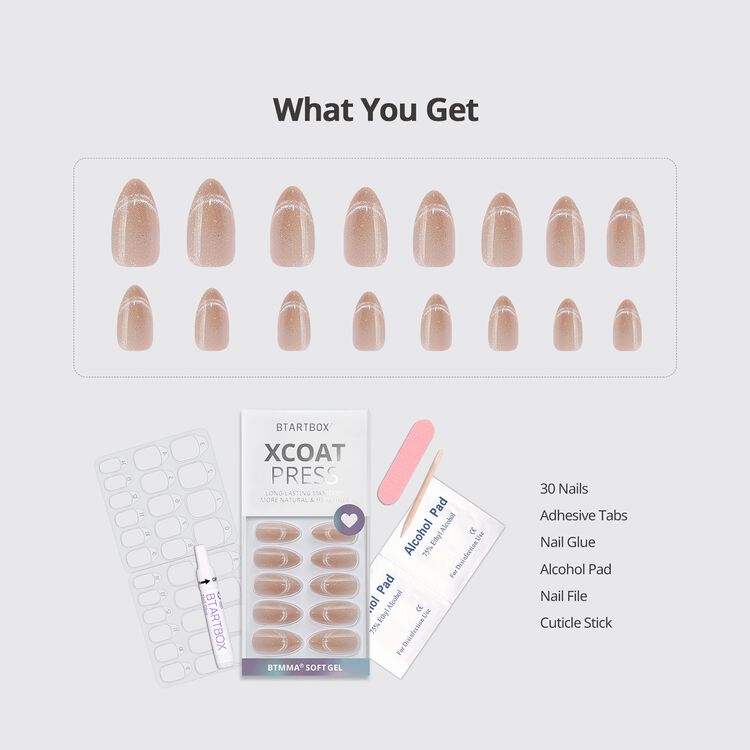 XCOATPRESS Press On Nails Medium Almond - Sunlit Shimmer