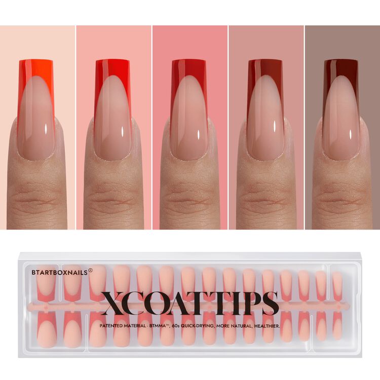 XCOATTIPS&reg; French - Long Square Red Pastel Tips