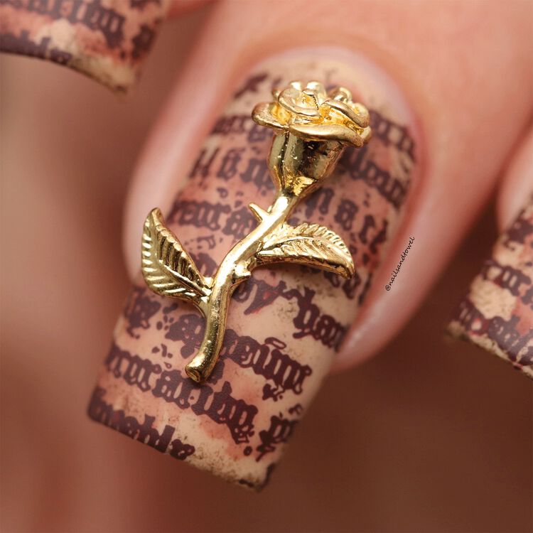 Nail Art Charms Enchanted Rose Charm Gold