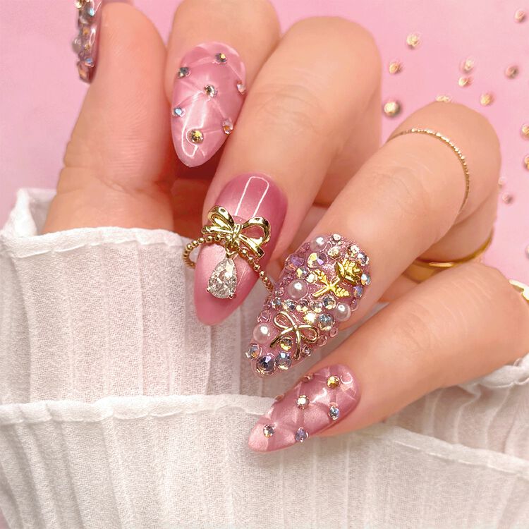 Nail Art Charms Lovely Bow Dangle Zircon Charm Gold