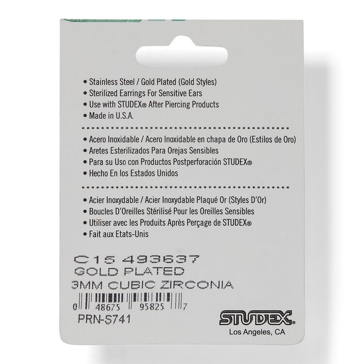 Gold Plated Cubic Zirconia 3mm Earrings