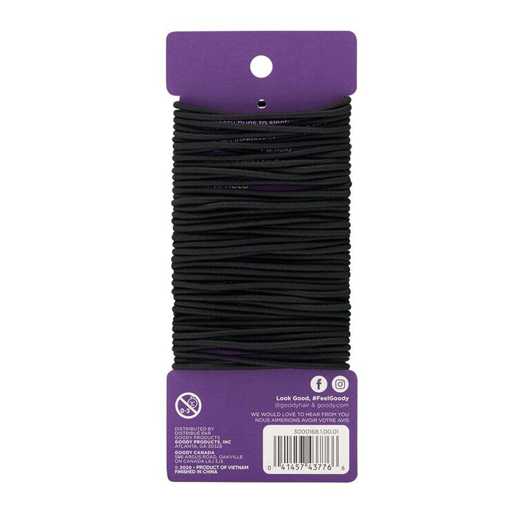 Ouchless Large Thin Black Elastics 50 Count