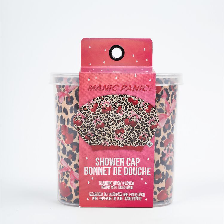 Cherry Pair Leopard Shower Cap