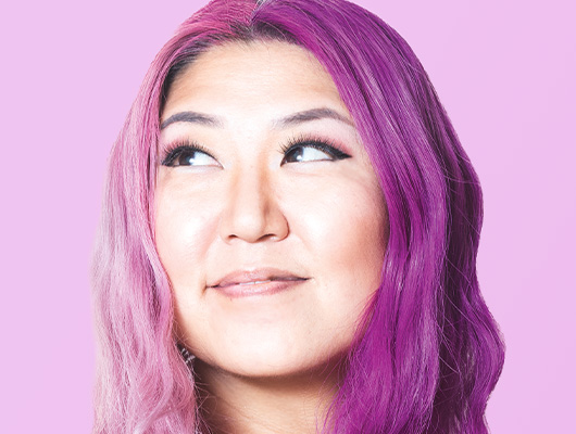 Woman with split dye colored hair