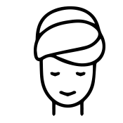 icon depicting person with hair wrapped in towel smiling