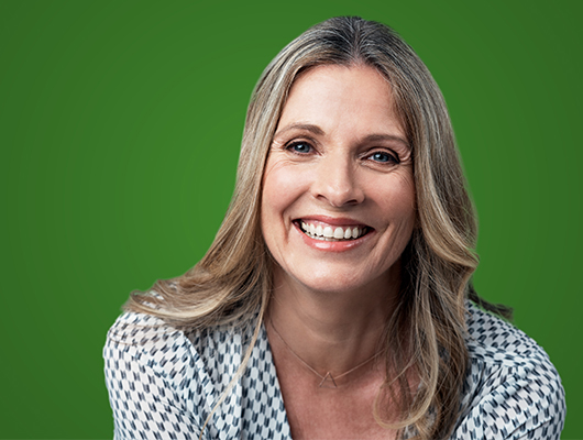 Woman with mushroom-blonde colored hair