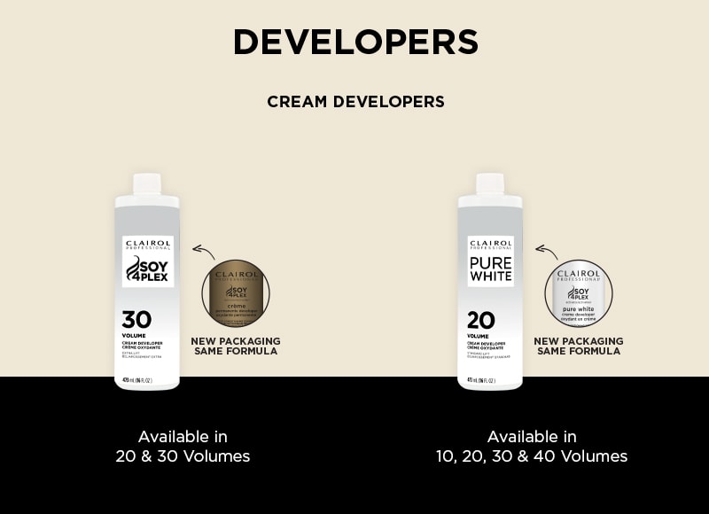 Developers. Cream Developers. Available in 20 & 30 volumes. Available in 10, 20, 30, & 40 volumes.