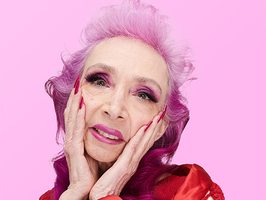 Woman with Pastel pink colored hair