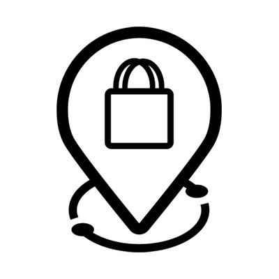 map pin with shopping bag icon