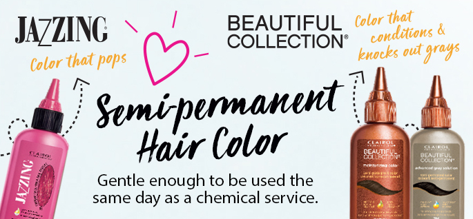 Jazzing. Color that pops. Semi-permanent hair color. Gentle enough to be used the same day as a chemical service.