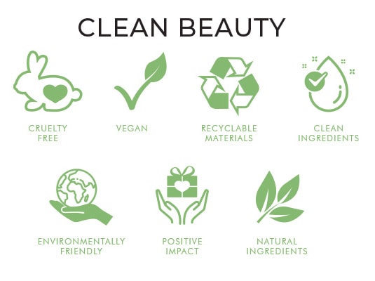 Clean Beauty. Cruelty free. Vegan. Recyclable materials. Clean ingredients. Environmentally friendly. Positive impact. Natural engredients.