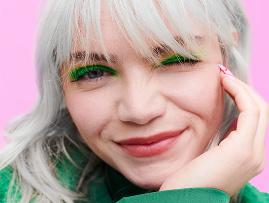 Woman with silver colored hair