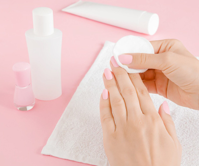 lavendar gel nails on matching background