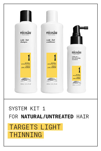 SYSTEM KIT 1 FOR NATURAL/UNTREATED HAIR. TARGETS LIGHT THINNING