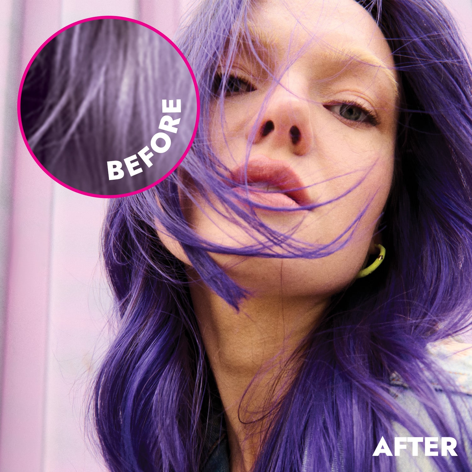 Purple hair - before and after color mask