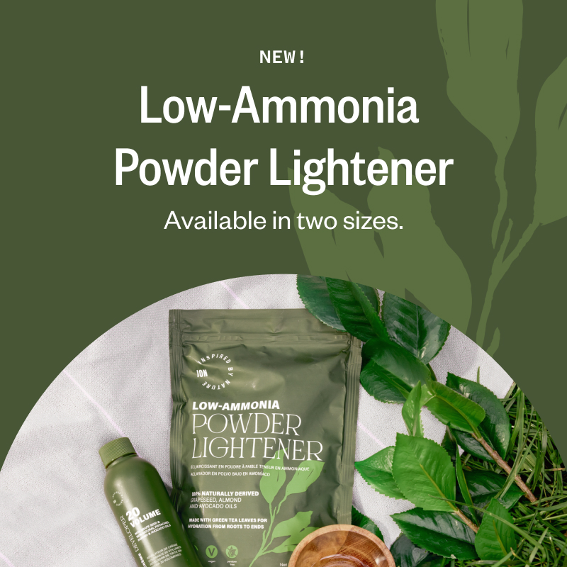 NEW! Low-Ammonia Powder Lightener. Available in two sizes.