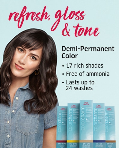 Refresh, gloss, & tone. Demi-Permanent color. 17 rich shades. Free of ammonia. Lasts up to 24 washes.