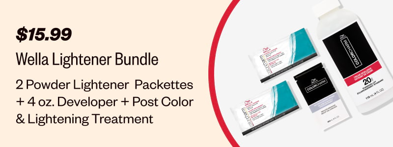 $15.99. Wella Lightener Bundle. 2 Powder Lightner Packettes + 4 oz. Developer + Post Color & Lightening Treatment.