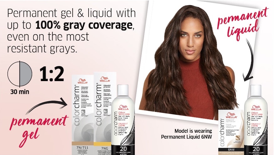 Permanent gel & liquid with up to 100% gray coverage, even on the most resistant grays. 30 min 1:2