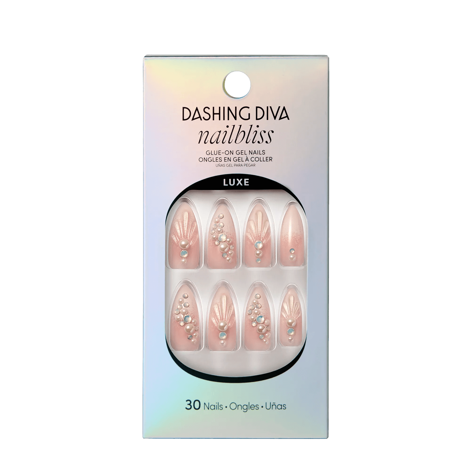 Mother Of Pearl - glue-on gel nails by Dashing Diva White Long