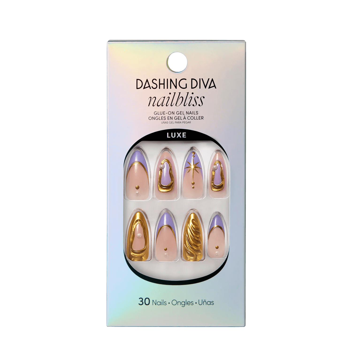Eternal Lilac - glue-on gel nails by Dashing Diva Gold Long
