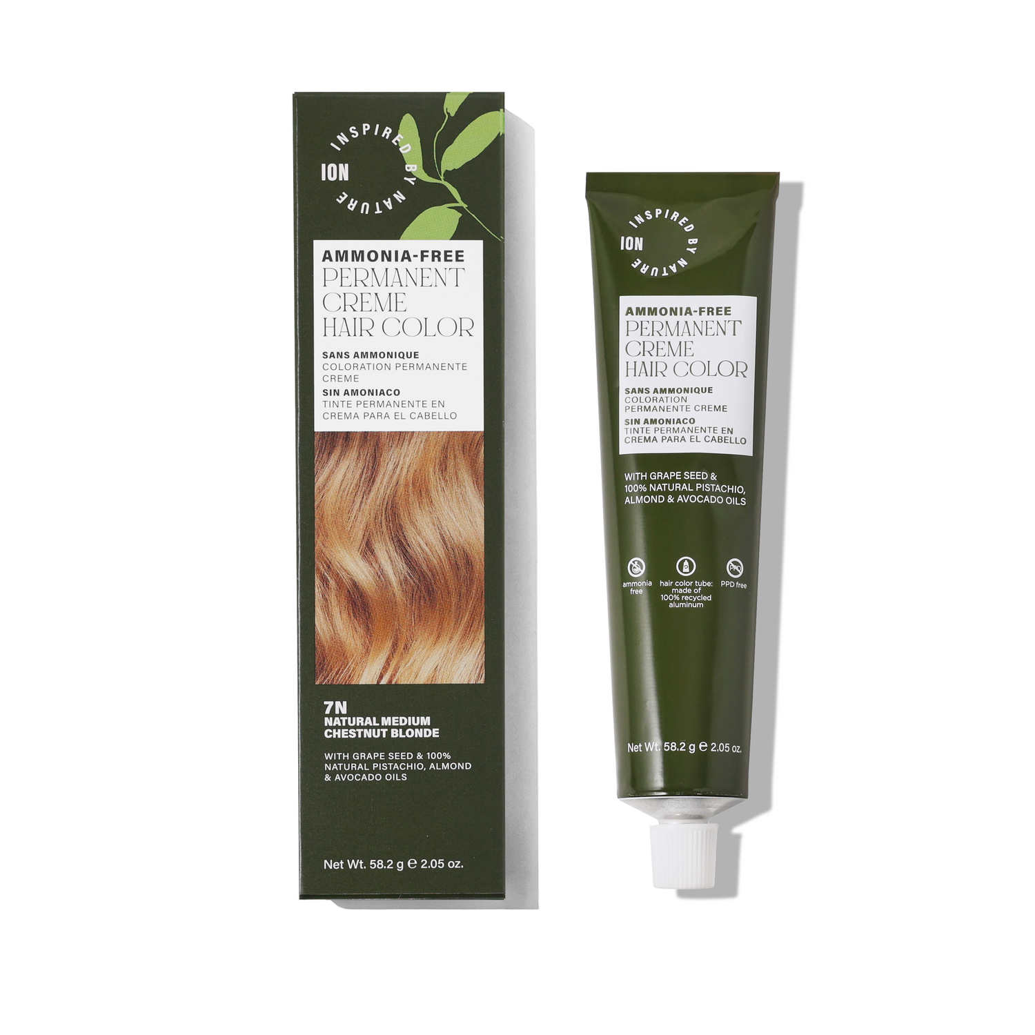 Inspired By Nature Ammonia-Free Permanent Hair Color Natural Medium Chestnut Blonde 7N 2.05 Oz