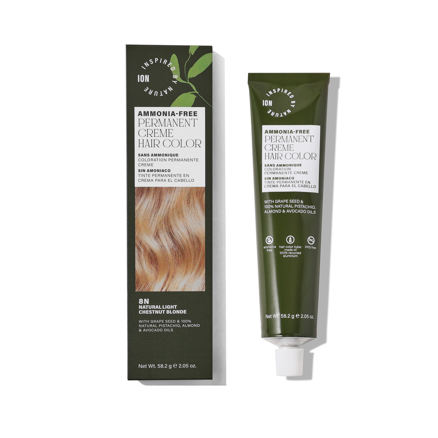 Inspired By Nature Ammonia-Free Permanent Hair Color Natural Light Chestnut Blonde 8N 2.05 Oz