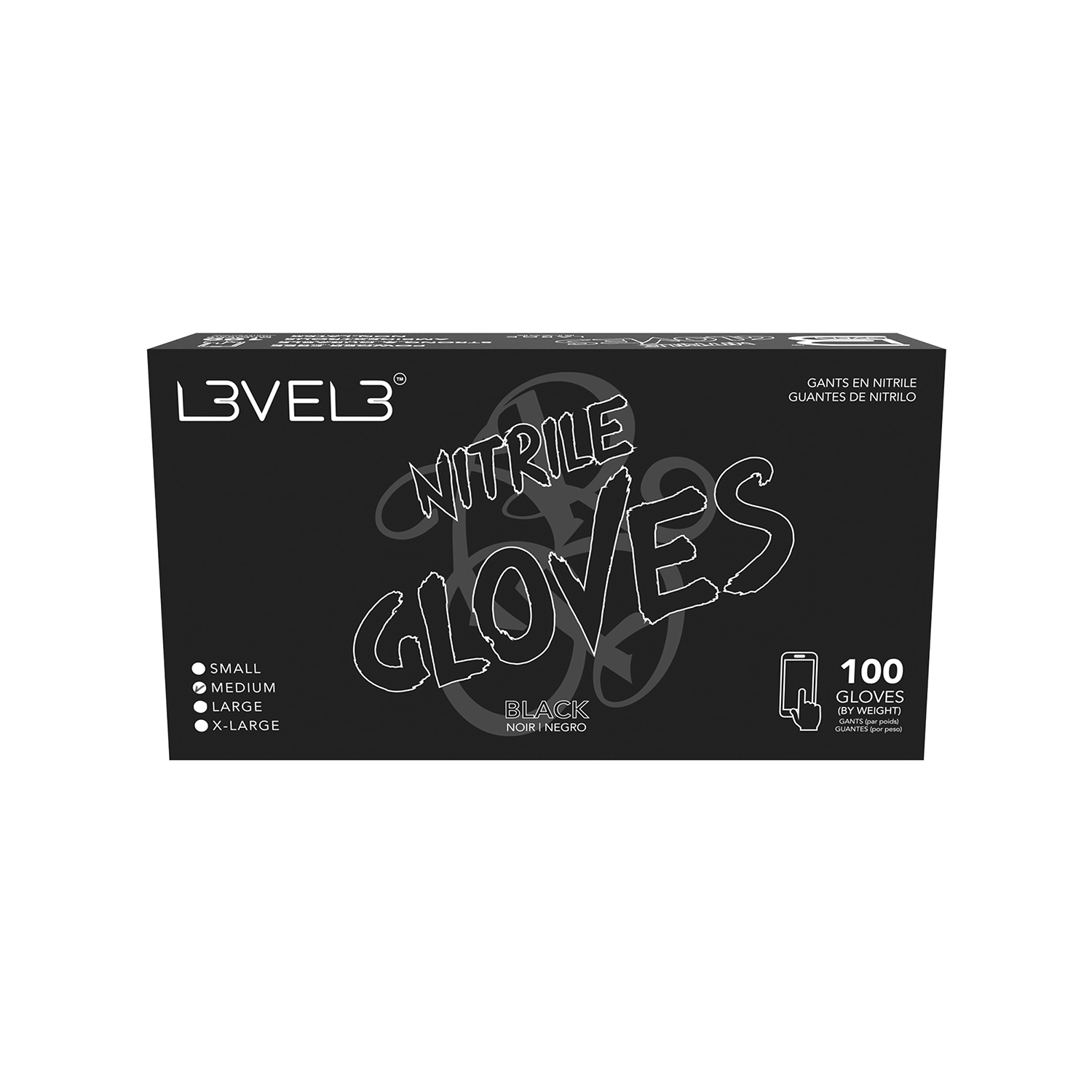 Level 3 Professional Nitrile Gloves, Black, Medium (100pcs), 3 Pack