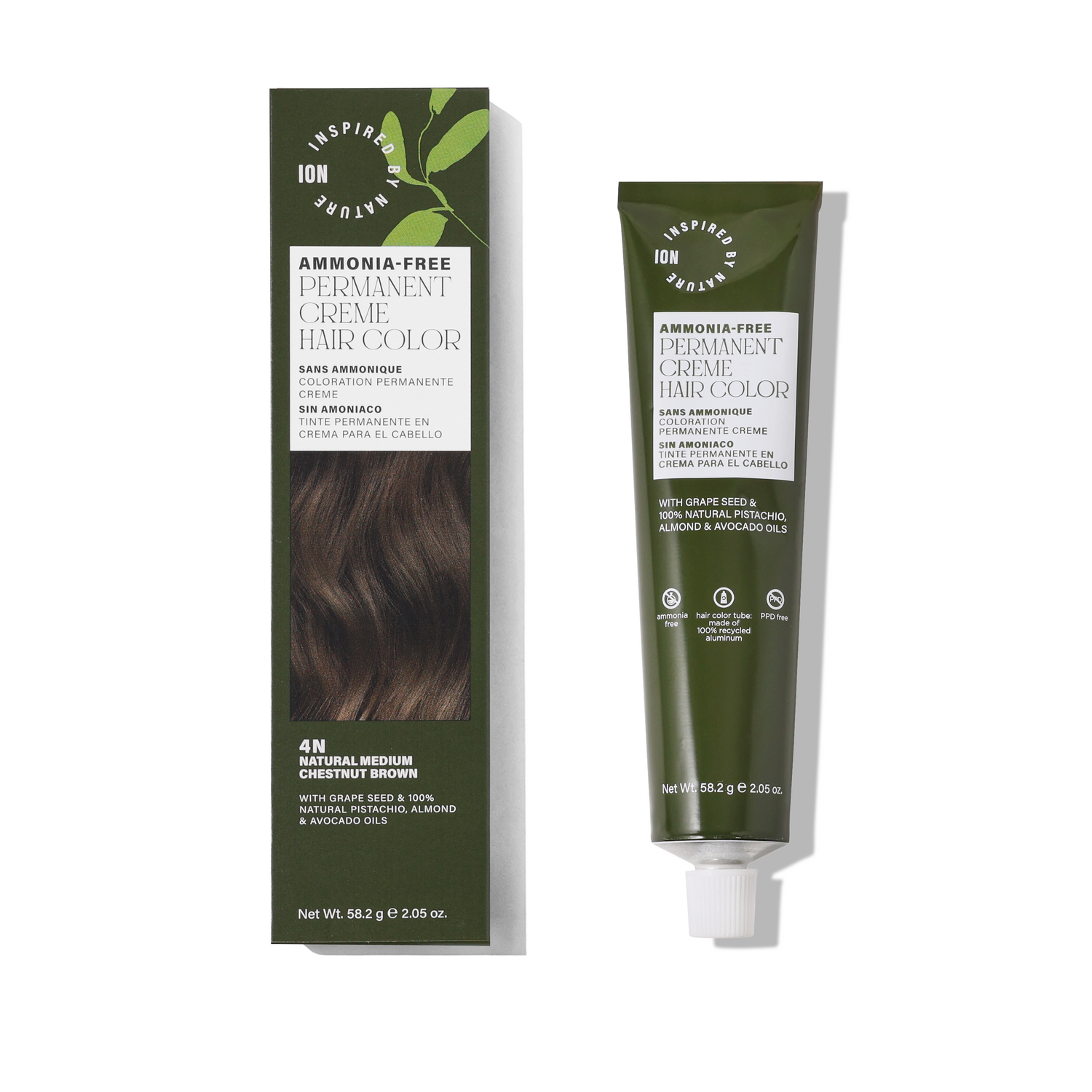 Inspired By Nature Ammonia-Free Permanent Hair Color Natural Medium Chestnut Brown 4N 2.05 Oz
