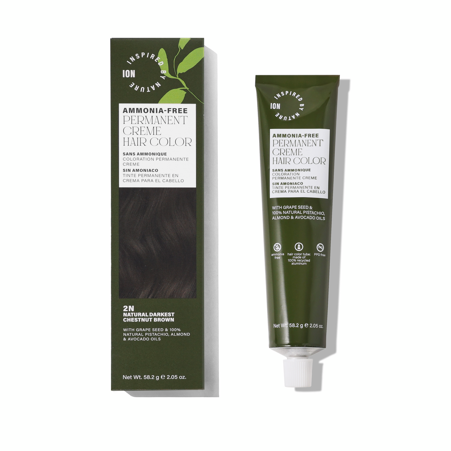 Inspired By Nature Ammonia-Free Permanent Hair Color Natural Darkest Chestnut Brown 2N 2.05 Oz